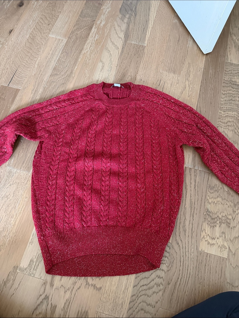Athleta Sparkle Red Cable Knit Crew Sweater